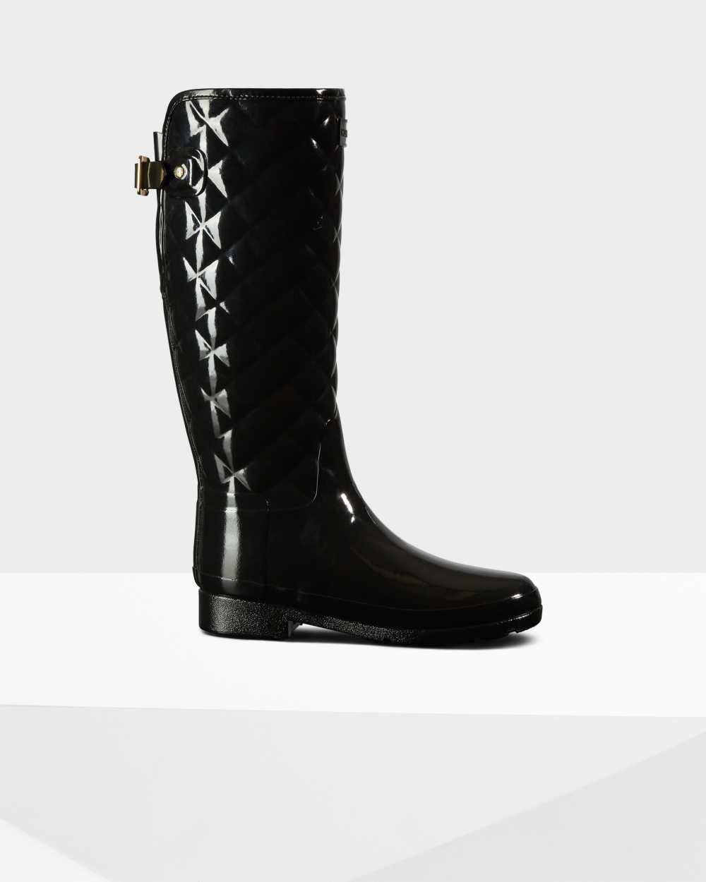 Botas De Agua Mujer - Hunter Refined Slim Fit Adjustable Quilted Tall Negras - GPSOED-095 - Negras